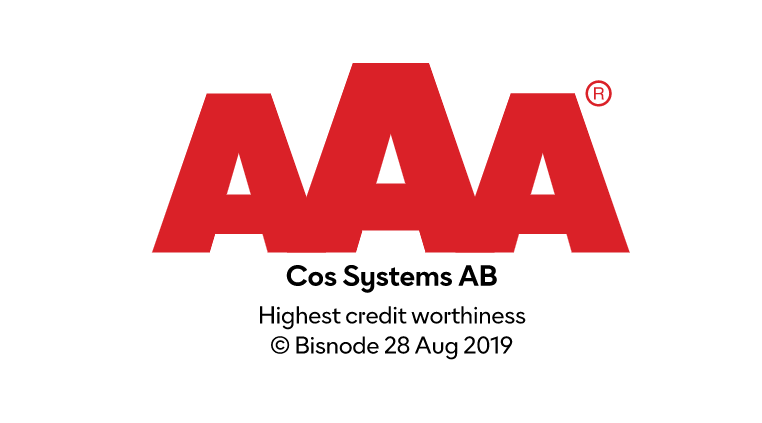 COS Systems AB AAA highest credit worthiness 2019