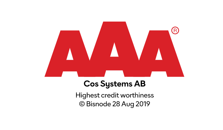 COS Systems AB AAA highest credit worthiness 2019